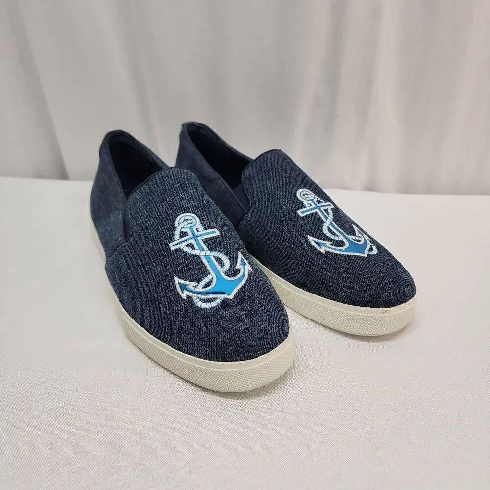 Katy Perry Canvas Slip-On Shoes Size 11 - The Kerry Women's Sneakers Anchor Blue